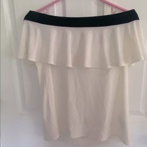 Off the shoulder white shirt with black band detail on top. Size medium.